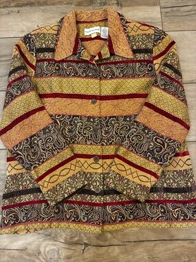 Vintage 90sAlfred Dunner Multicolor Striped Paisley Jacket inGold & Brown Tones